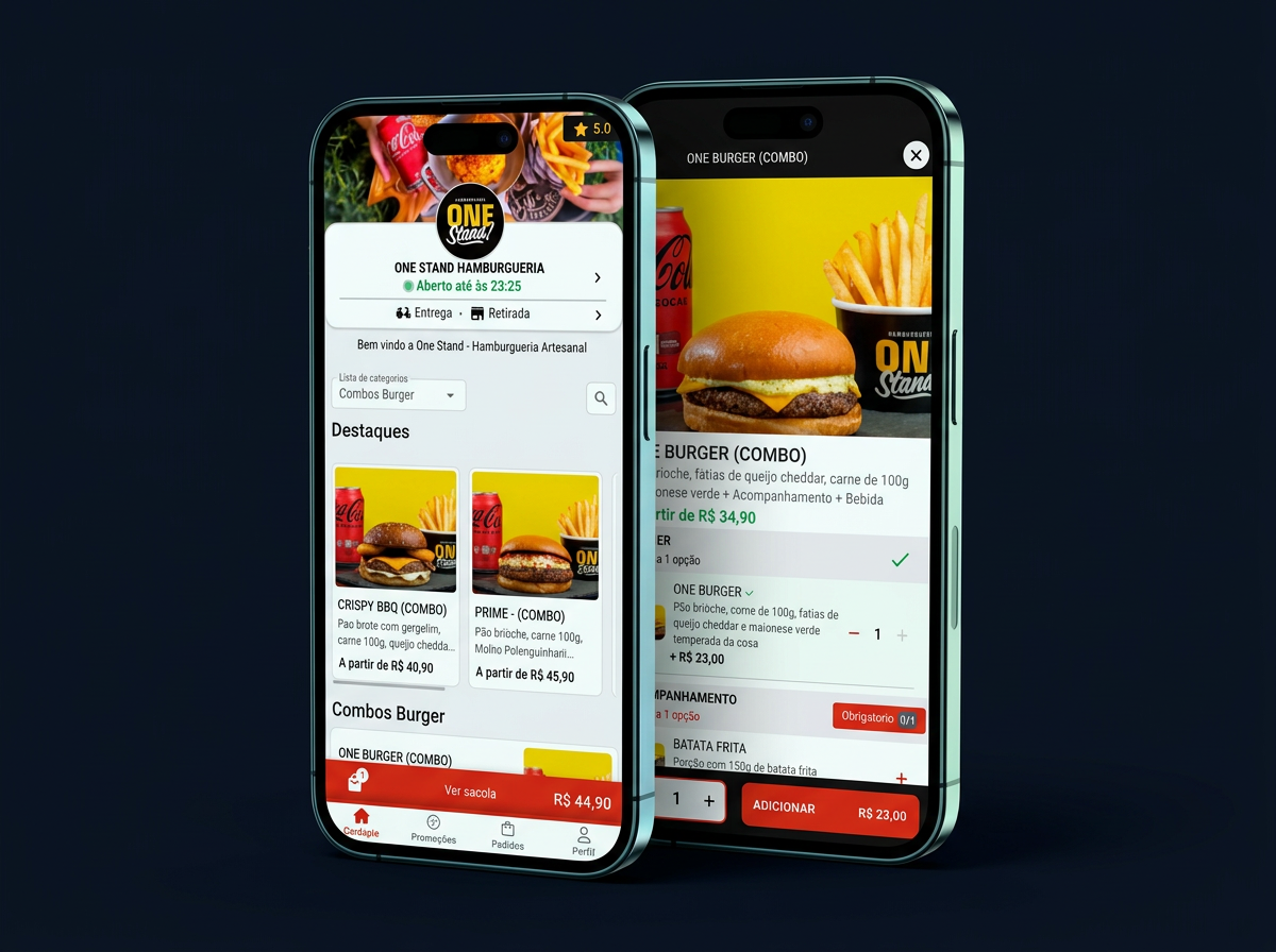 Apresentação de cardápio digital em dois celulares