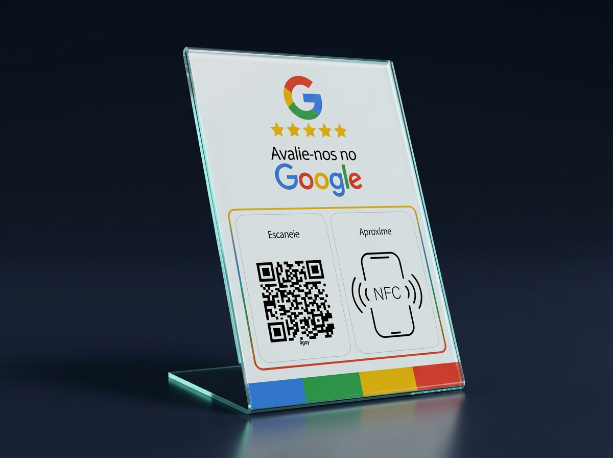 Placa de Avaliação Google em acrílico com QR Code e NFC